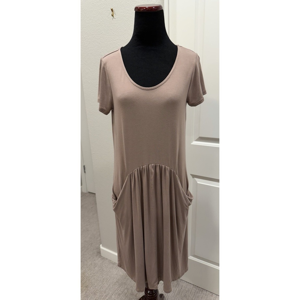 Garnet Hill Beige/Taupe Dress Shirt Fit & Flare Dress XS Short Sleeve Comfort
